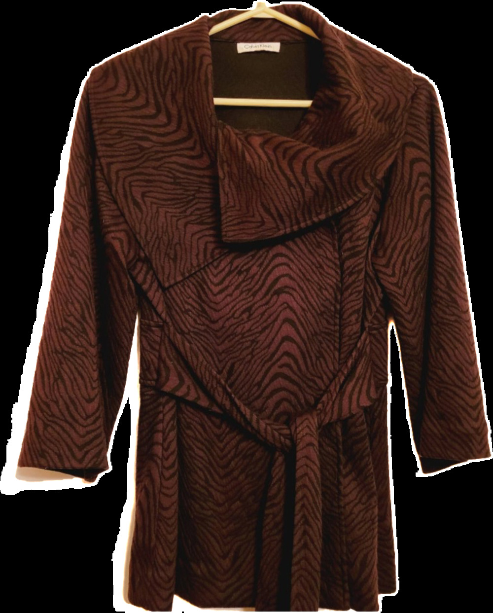Calvin Klein Brown Animal Print Belted Wrap Coat Size Large Mob Wife Retro